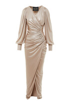 Balloon Sleeve V-Neck Gown